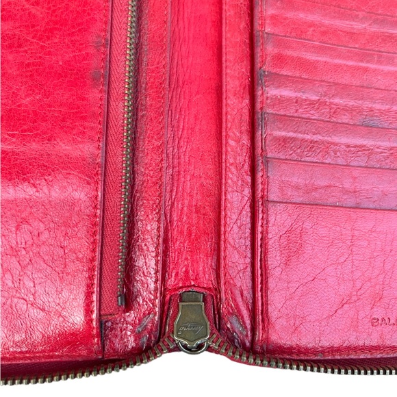 Balenciaga Long Zip Around Red Wallet Distressed Moto Style Vintage Used - Picture 13 of 16